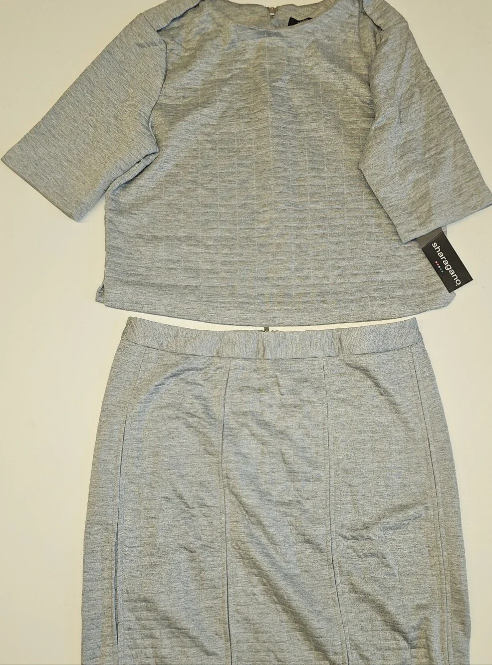 NWT | 10 | Sharagano | Heather Gray Textured Knit Top & Pencil Skirt Set